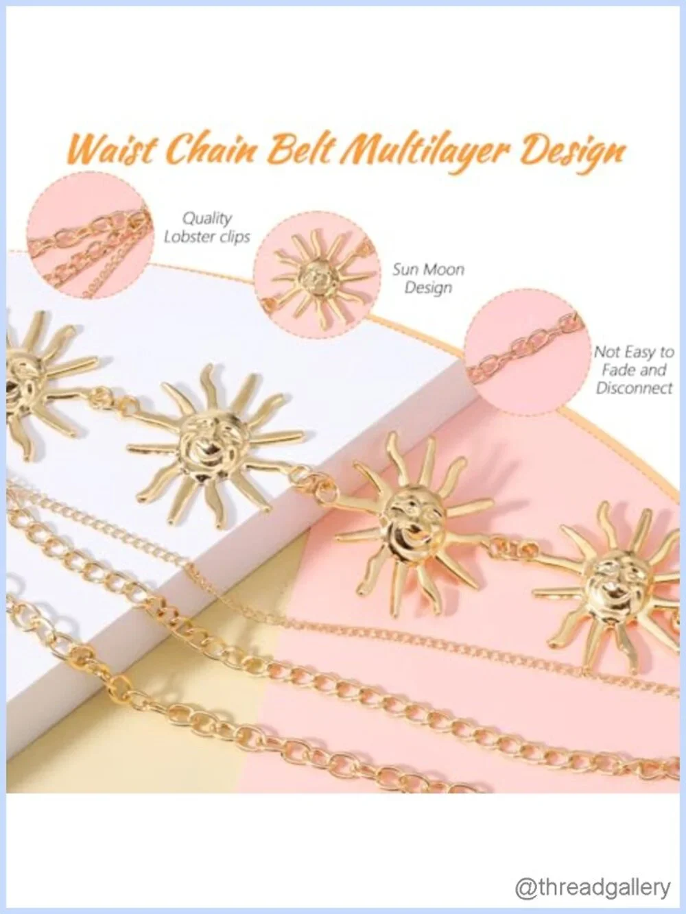 Multilayer Metal Waist Chain Belt Sun Charm Adjustable Size